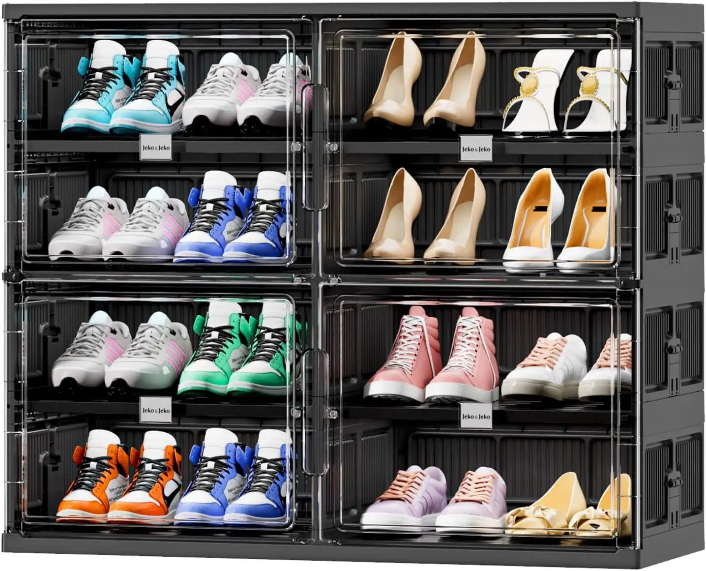 10 Tiers Foldable Shoe Rack Organizer Cabinet for Closet Entryway, Large Collapsible Shoe Storage Box with Magnetic Doors