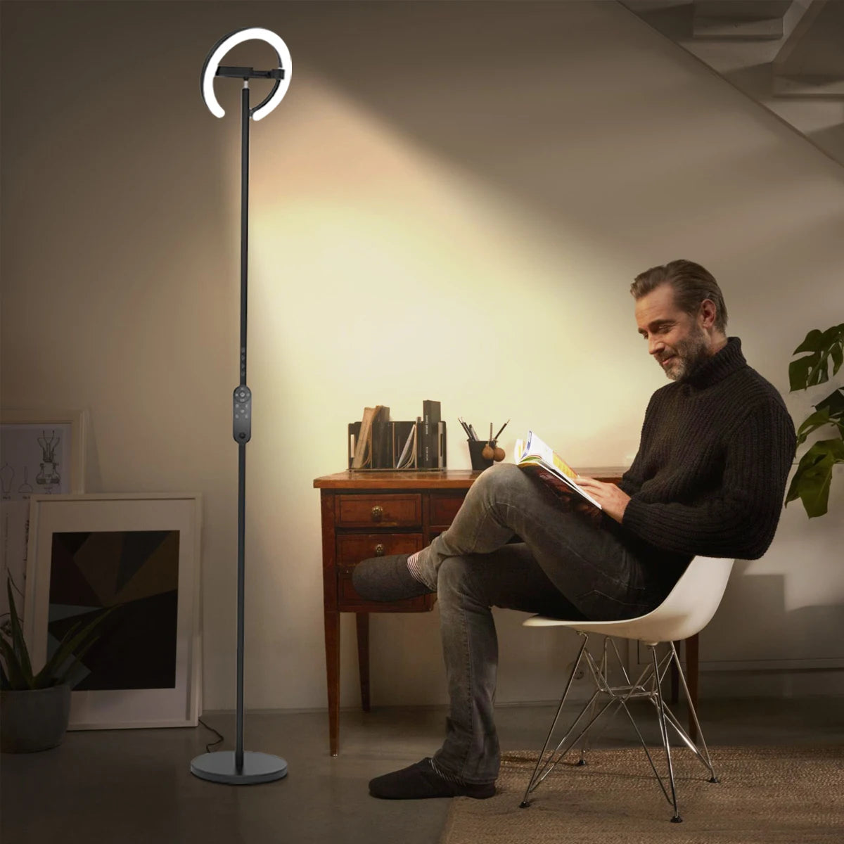 Modern Standing LED Floor Lamp with 2 Rotatable Lights, Remote & Touch Control, Bright Stepless Dimmable, Ideal for Living Room