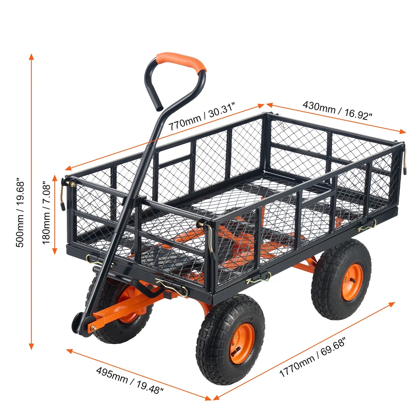 SucceBuy Garden Cart Sturdy Metal Utility Wagon with Simple Assembly Versatile Dump Cart Wheelbarrow with 400/880lbs Capacity