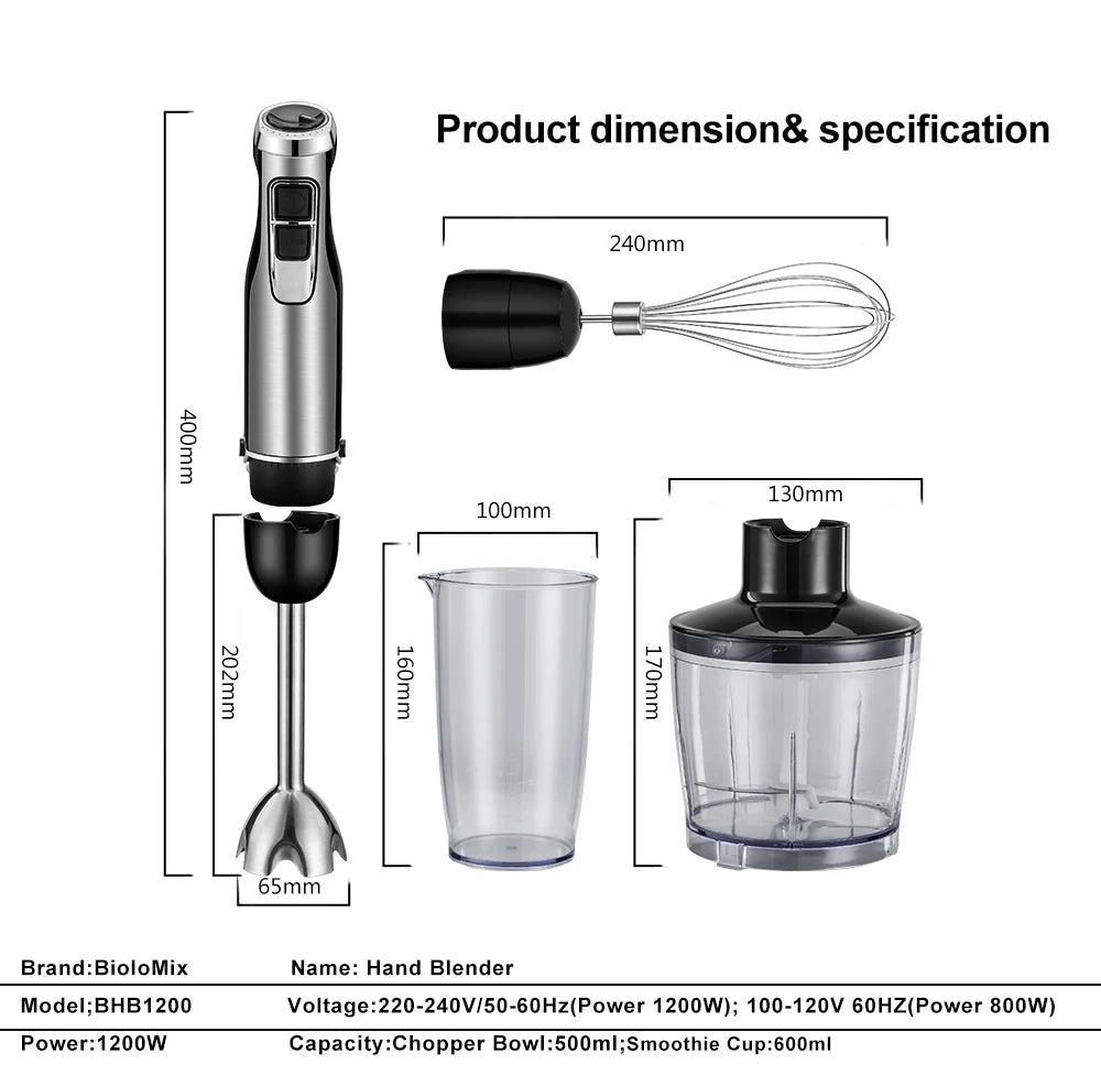 Biolomix 4 In 1 1200W Immersion Hand Blender With Chopper