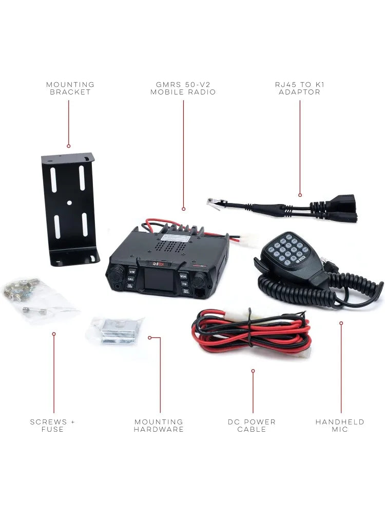 BTECH GMRS-50V2 50W 256 Fully Customizable Channels Mobile GMRS Two-Way Radio. Repeater Compatible, Dual Band Scanning (VHF/UHF)
