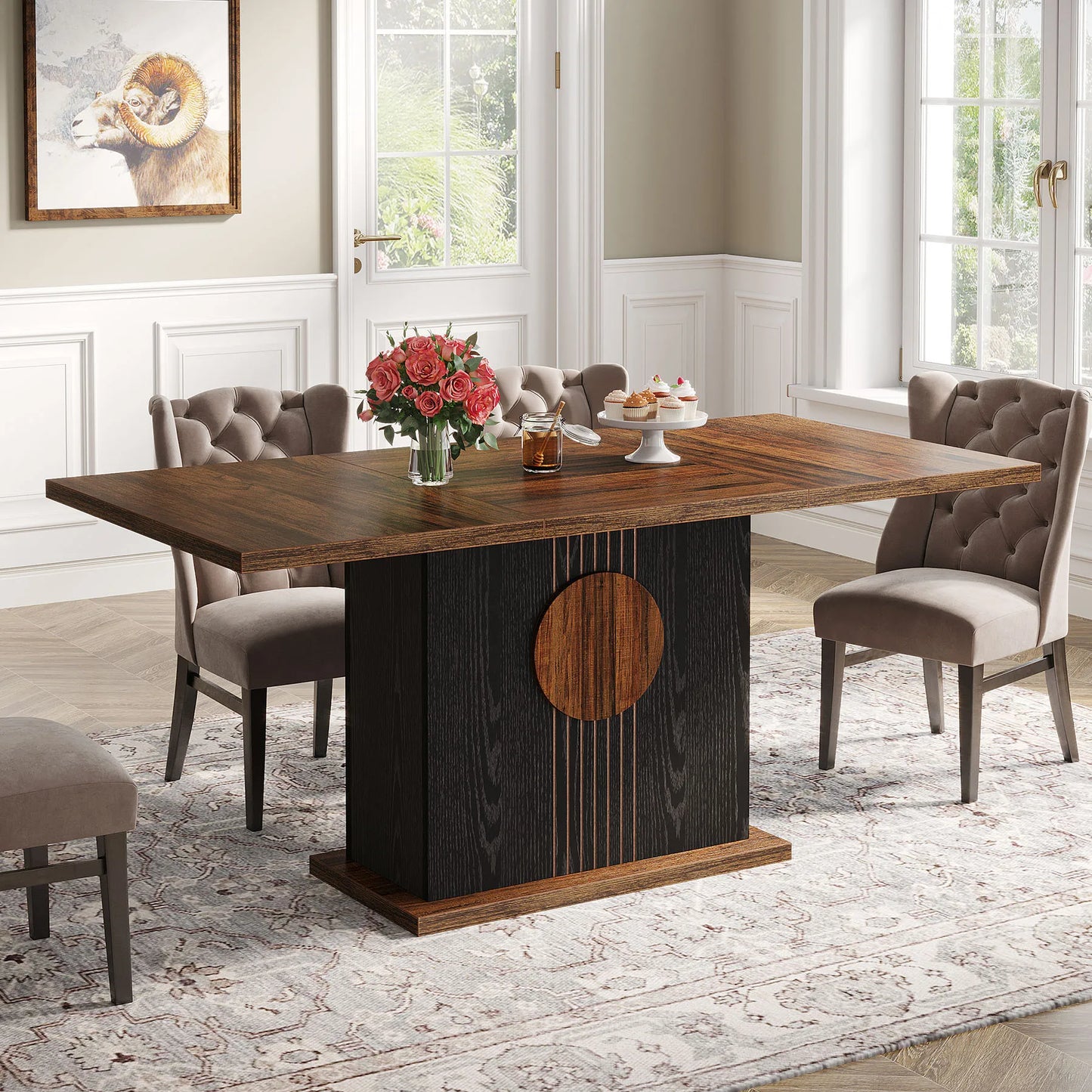 Tribesigns Farmhouse Wood Dining Table For Kitchen Living