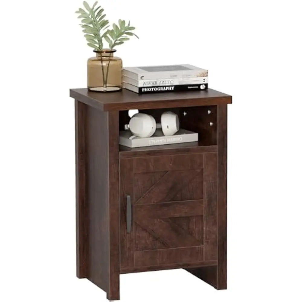Frame Nightstands Set With Storage Shelf And Barn Door