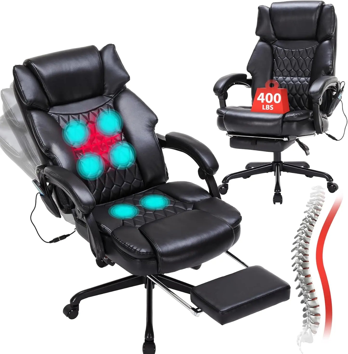 Guangbai Massage Office Chair With Foot Rest Vibration Heat Recline