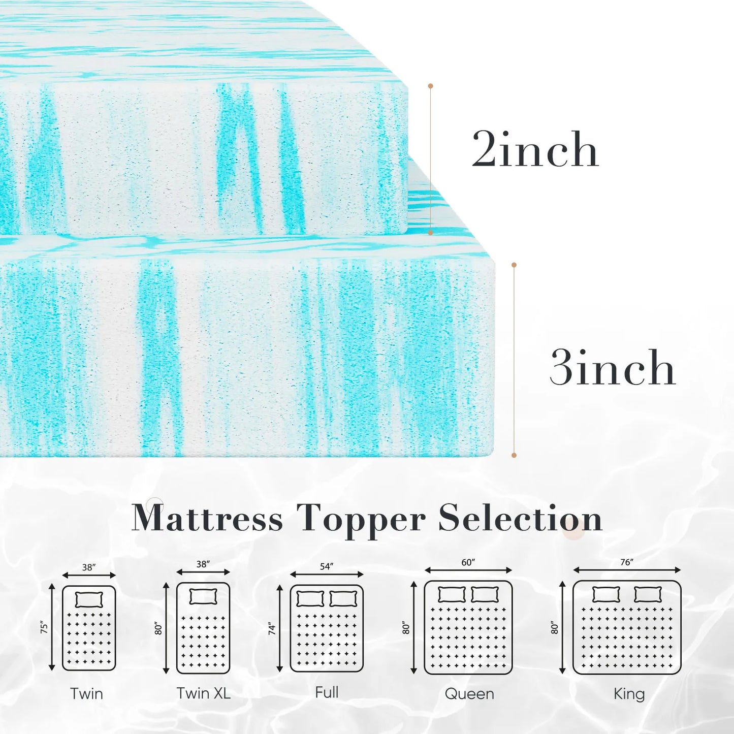 JHK Gel Memory Foam Mattress Topper Soft Breathable Cooling Bed
