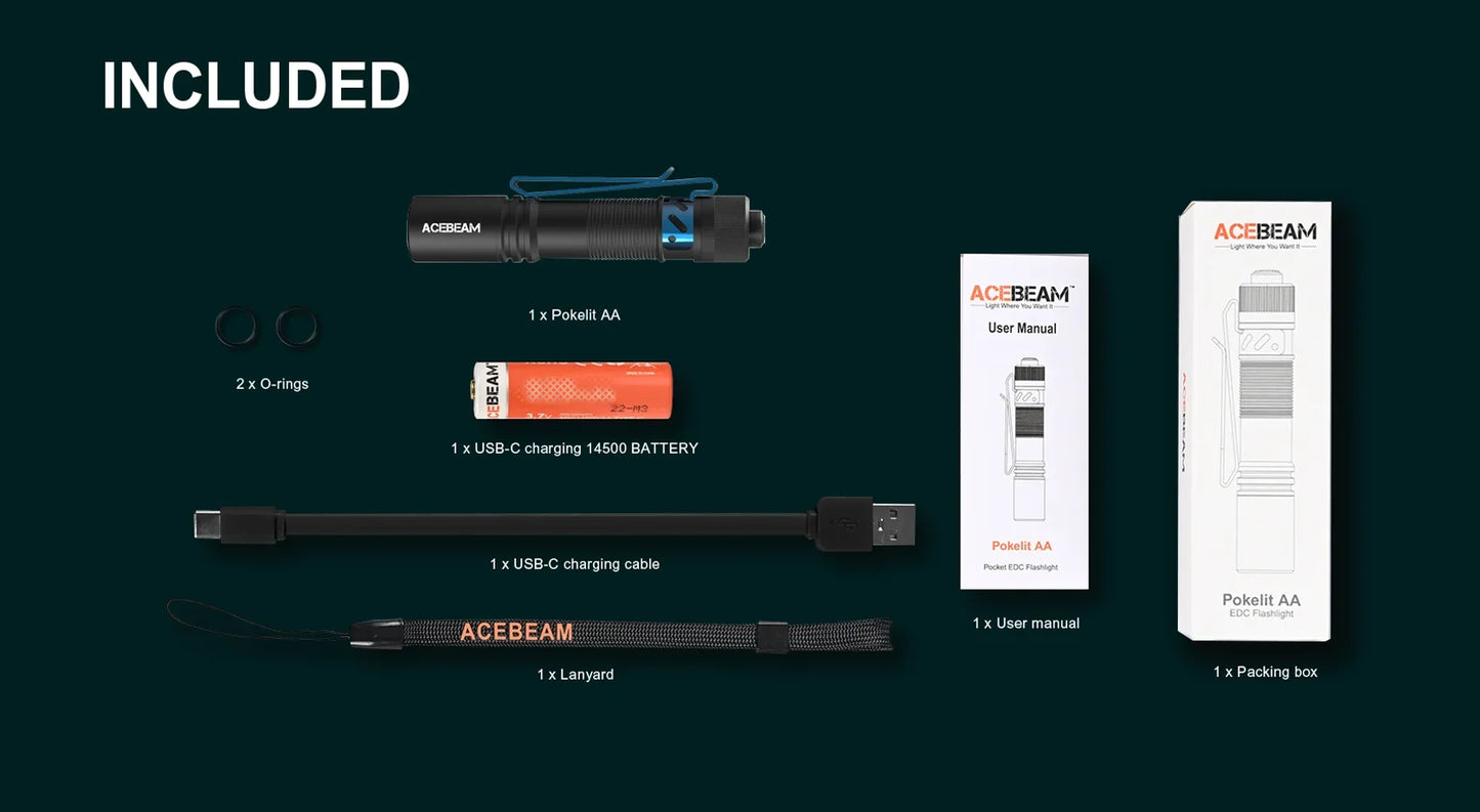 ACEBEAM Pokelit AA EDC Flashlight 1000 Lumens High CRI90 USB-C Rechargeable IP68 Small Pocket LED Flashlight for Everyday Carry