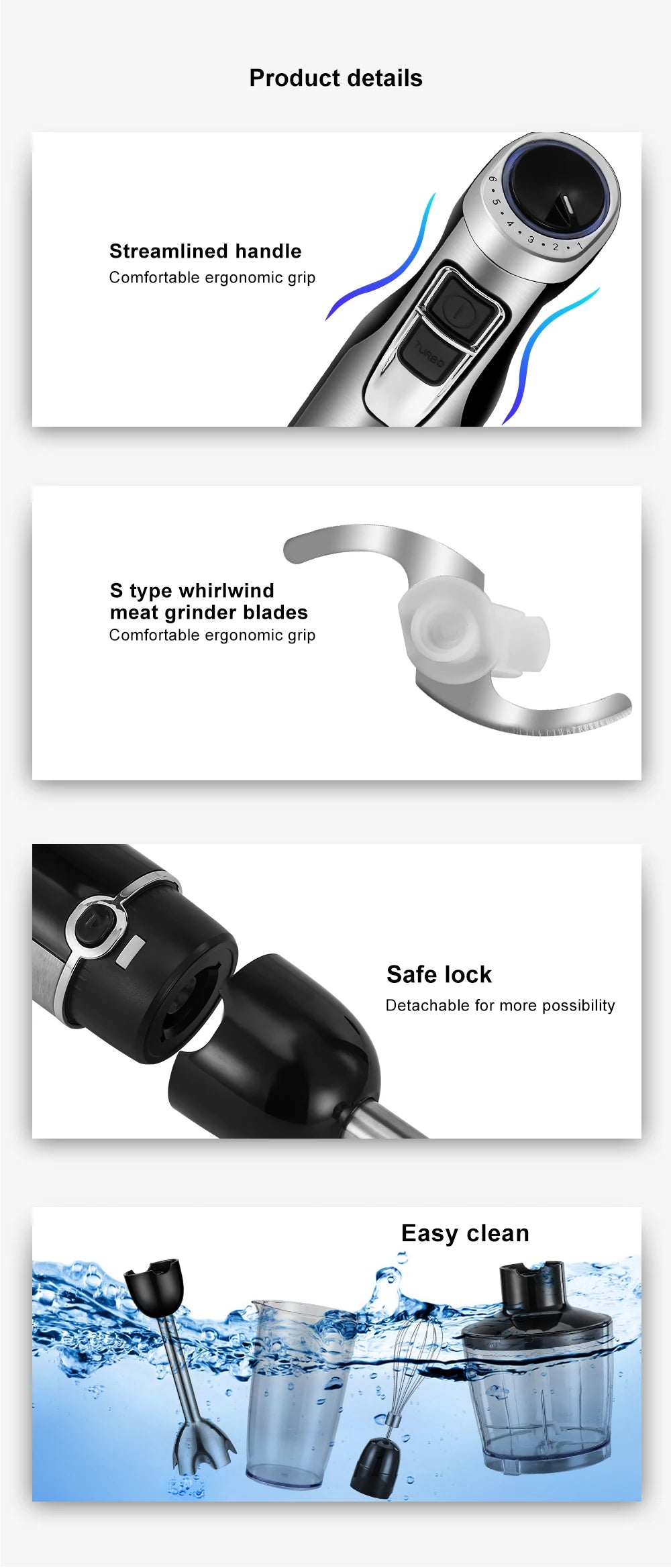 Biolomix 4 In 1 1200W Immersion Hand Blender With Chopper