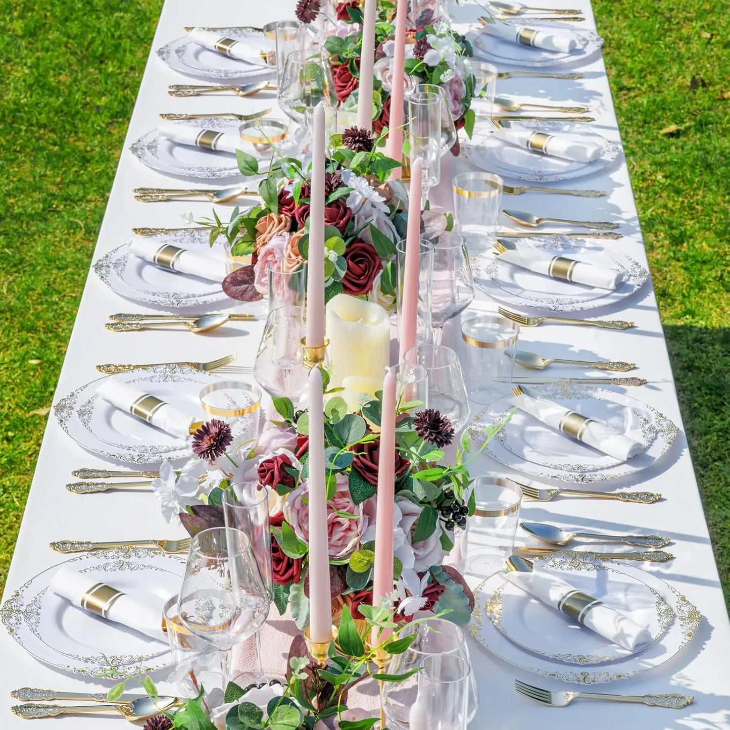 700PCS Gold Plastic Plates - Gold Plastic Dinnerware Sets for 100 Guests - 200 Disposable Plates, 300 Silverware, 100 Cups