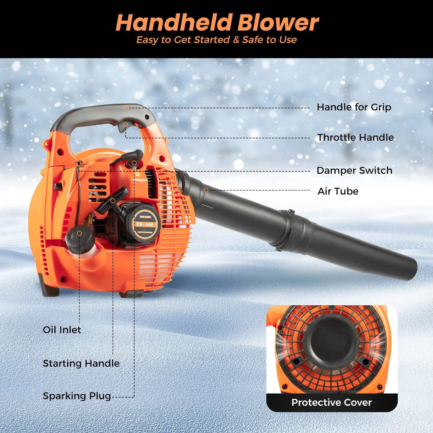 Hign-concerned Gas Leaf Blower 25cc 2 Stroke Commercial Handheld