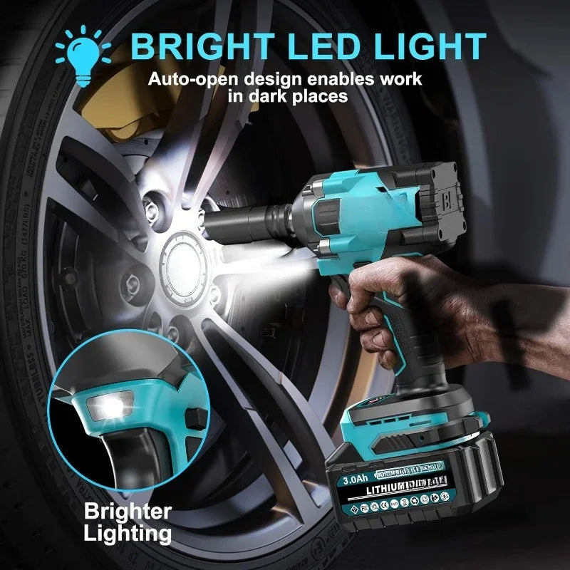 Popular.550N.m/400Ft-lbs Brushless Impact Wrench,1/2" Cordless Impact Gun w/ 2x3.0Ah Battery & 6 Sockets, 2450RPM Power