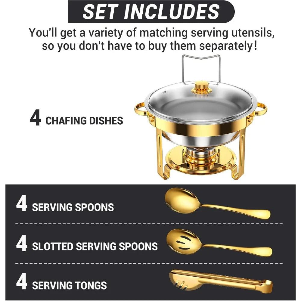 Hot-Sell! Round Chafing Dishes for Buffet 5 Qt,High Grade Chafing Dish Buffet Set, Full Size Pan,Rolled-Edge Design Food Warmers