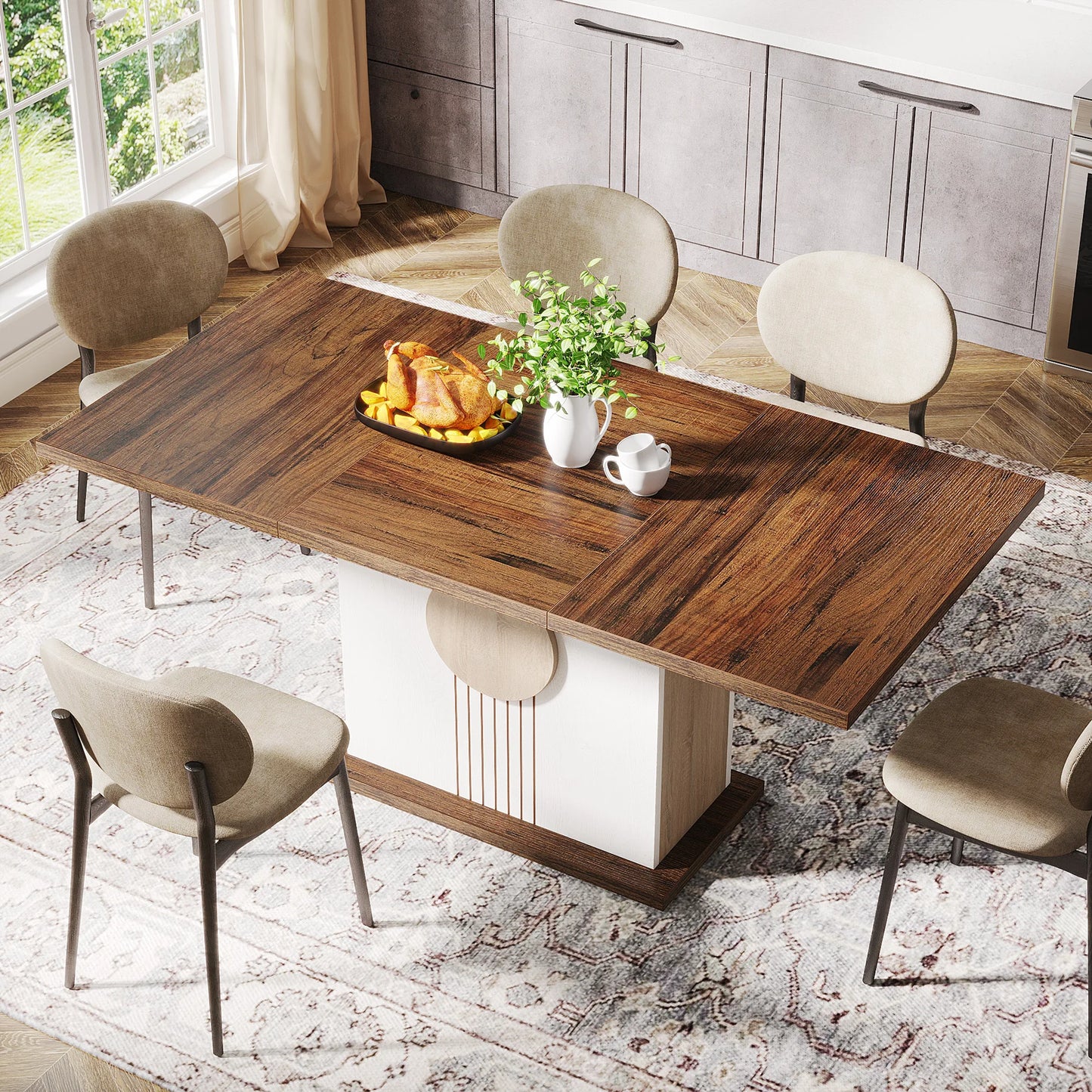 Tribesigns Farmhouse Wood Dining Table For Kitchen Living