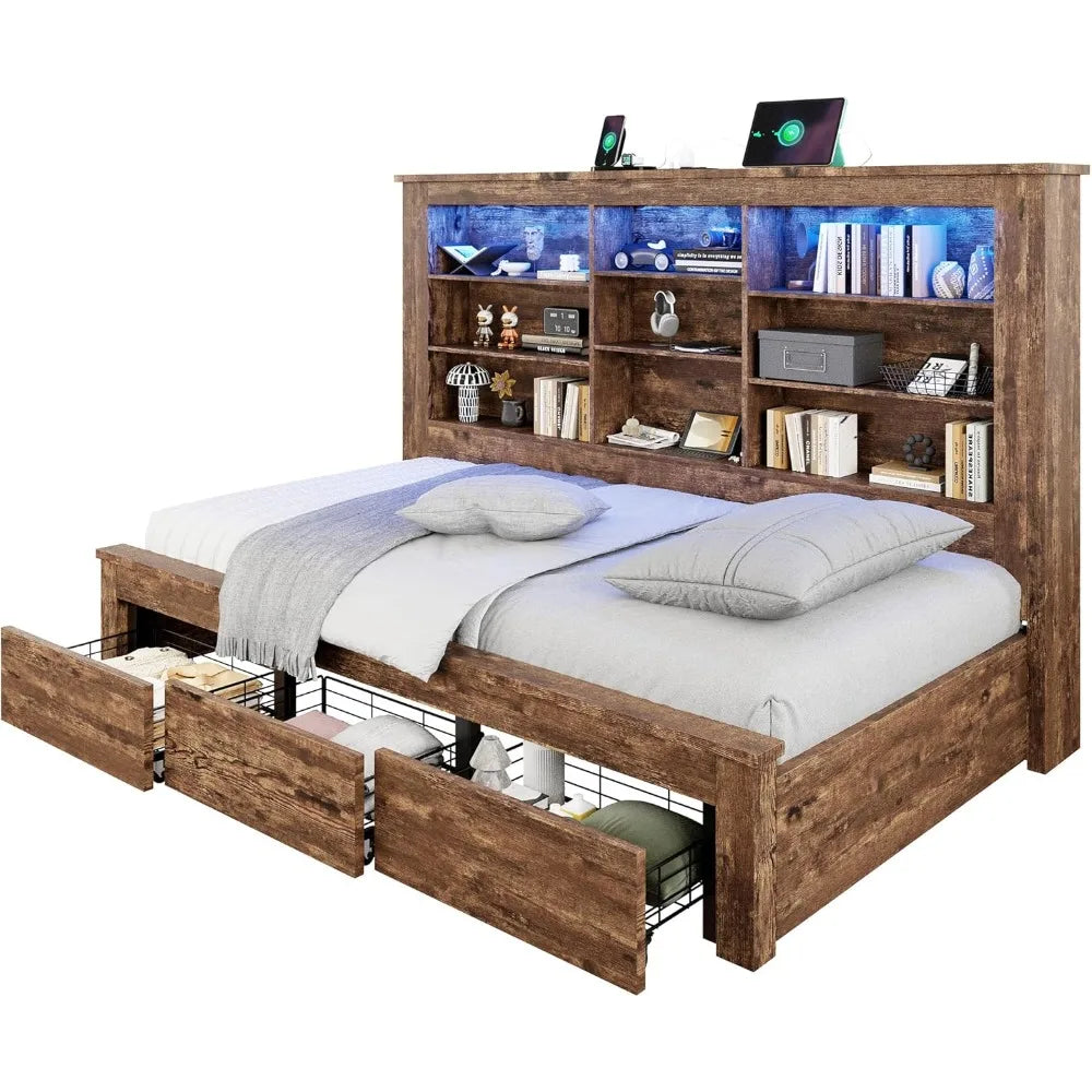Hign Concerned Daybed With Bookcase Headboard USB C RGB