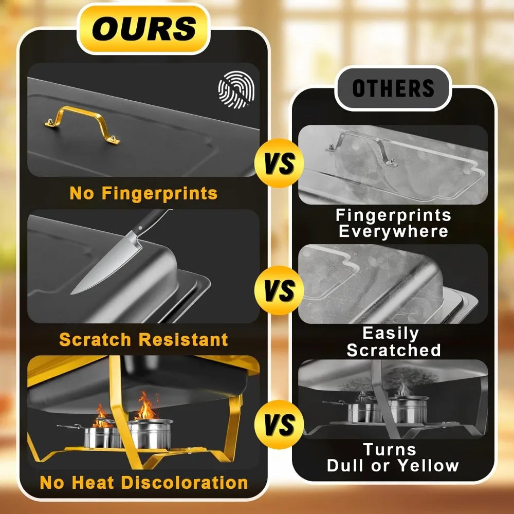 NKTOLEE Chafing Dishes for Buffet 4 Pack, [Matte Black and Gold] Chafing Dish Buffet Set, 8QT [Scratch Resistant Finish] Food Wa