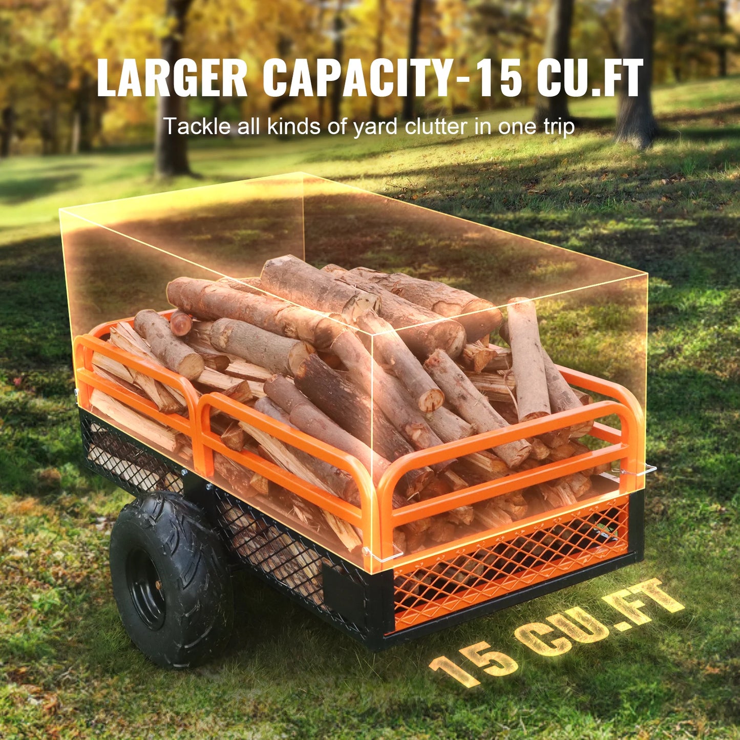 SucceBuy Heavy Duty Steel ATV Dump Trailer Tow Behind Dump Cart Garden Trailer with Removable Sides and Tires for Mowers Tractor