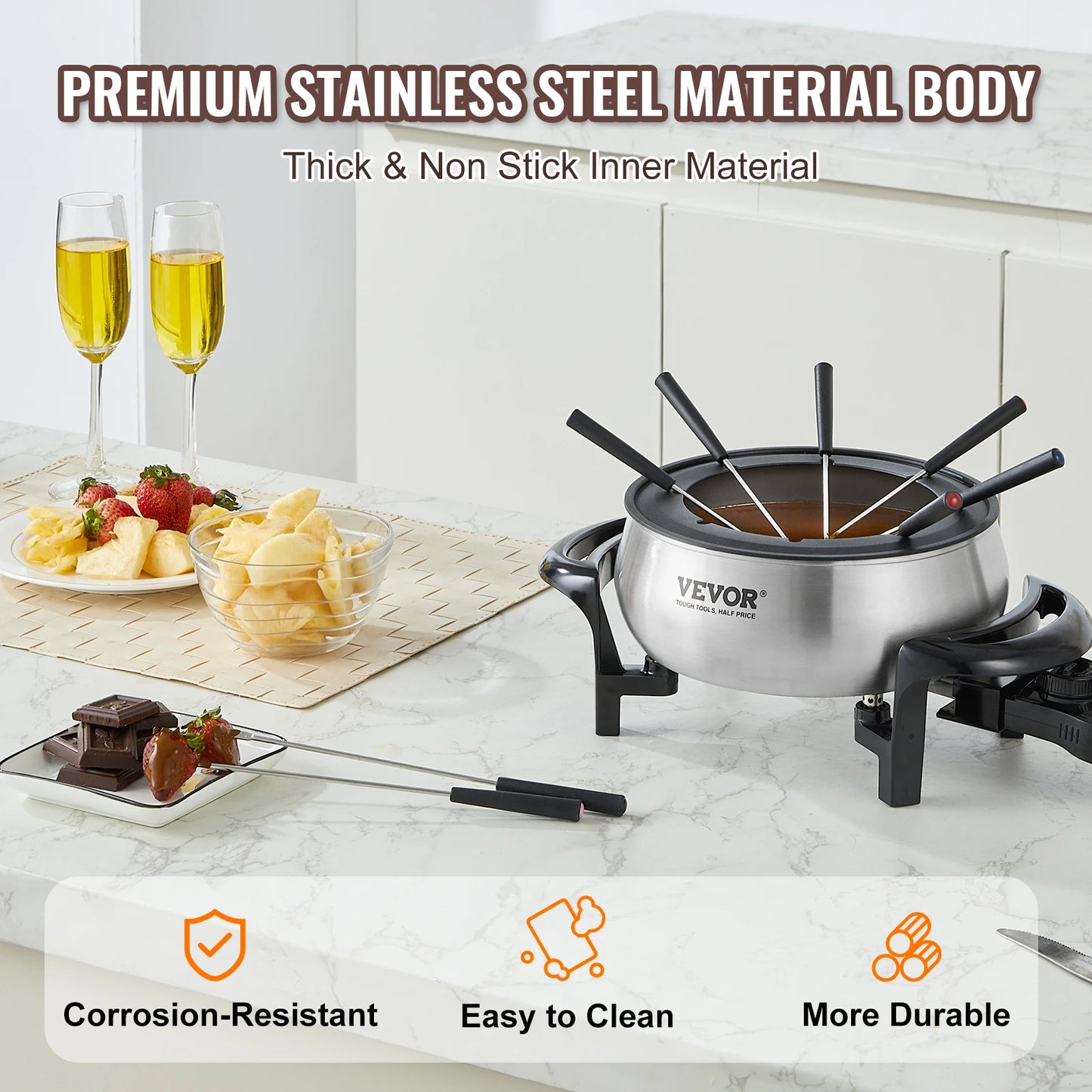 SucceBuy Electric Stainless Fondue Pot Set Cheese And Chocolate TemperatureControlled