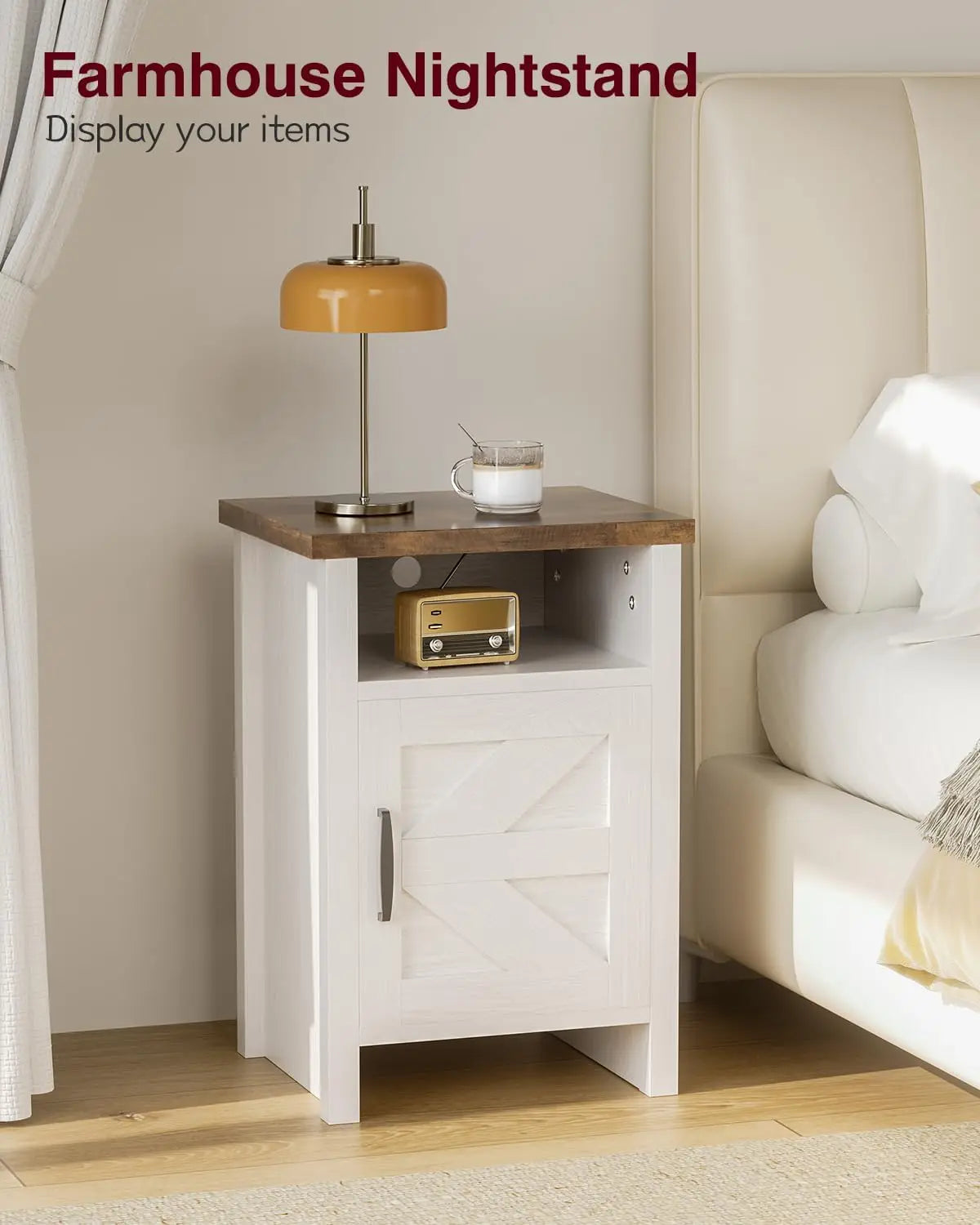 Frame Nightstands Set With Storage Shelf And Barn Door
