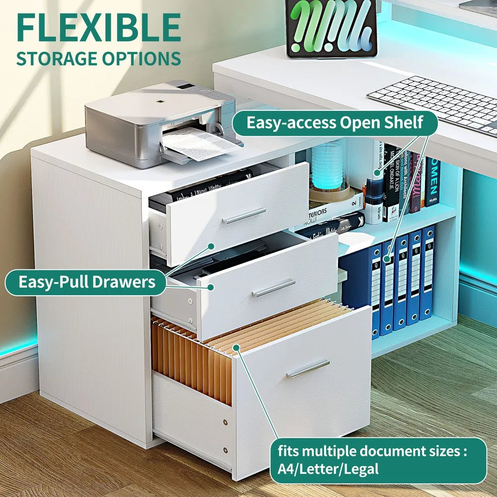 Hign-concerned L-Shaped Gaming Computer Desk With File Drawers