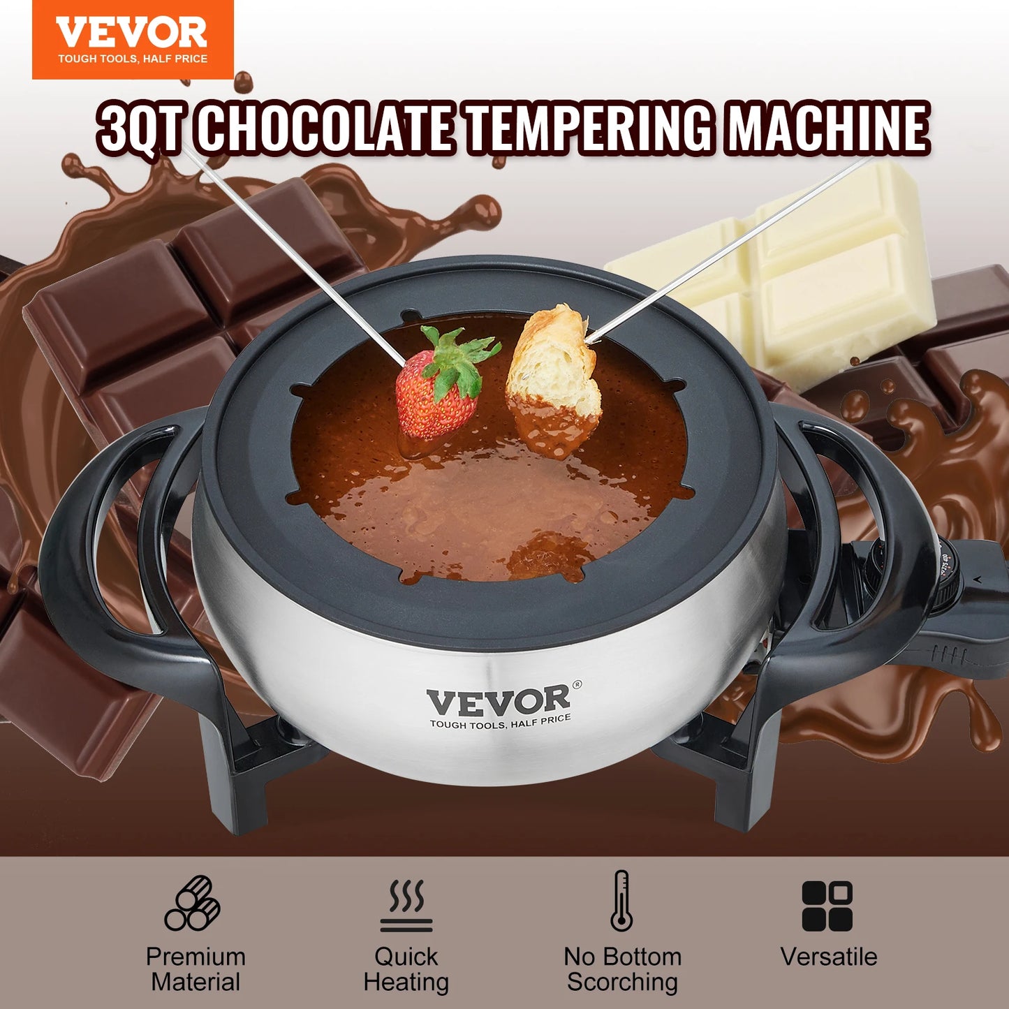 SucceBuy Electric Stainless Fondue Pot Set Cheese And Chocolate TemperatureControlled
