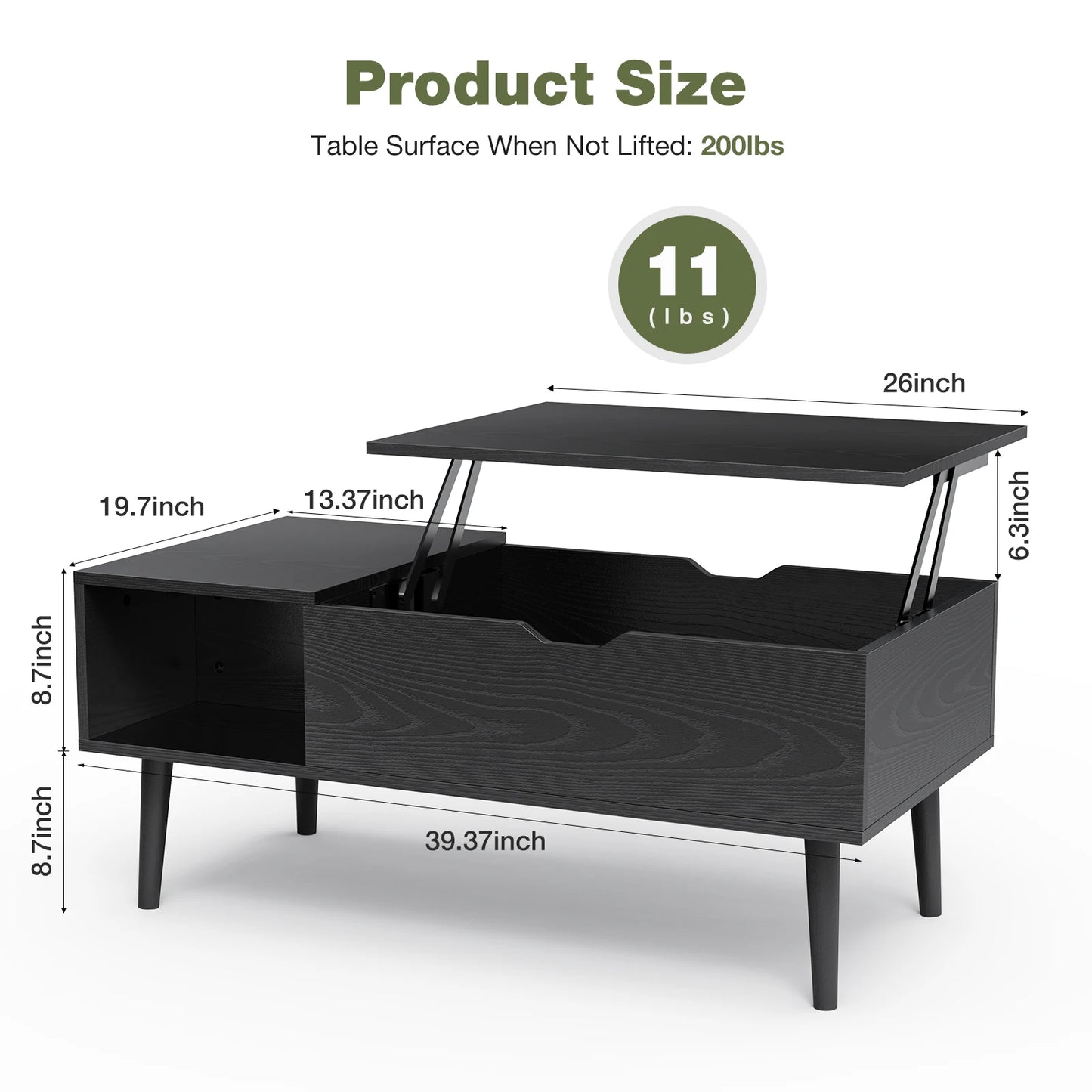 JHK Lift Top Coffee Table With Storage Adjustable Mechanism