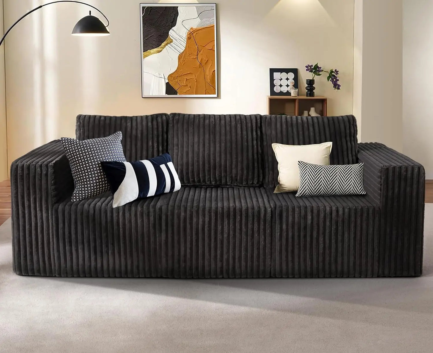 Modular Sectional Sofa 3-Seater Modular Couch with Deep Seat Memory Foam Cloud Chair with Pillows Oversized Sectional Sofa