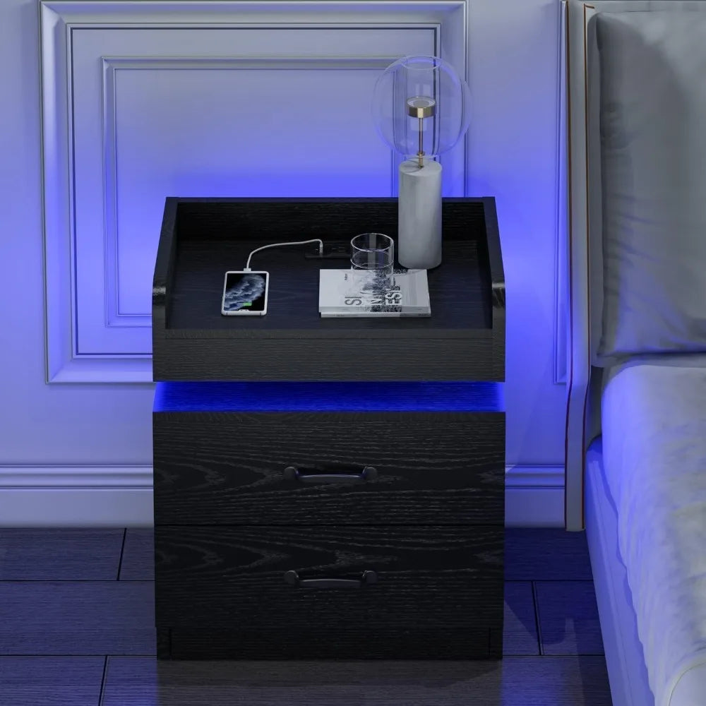 ANGDUO Nightstand With Charging Station And LED Lights