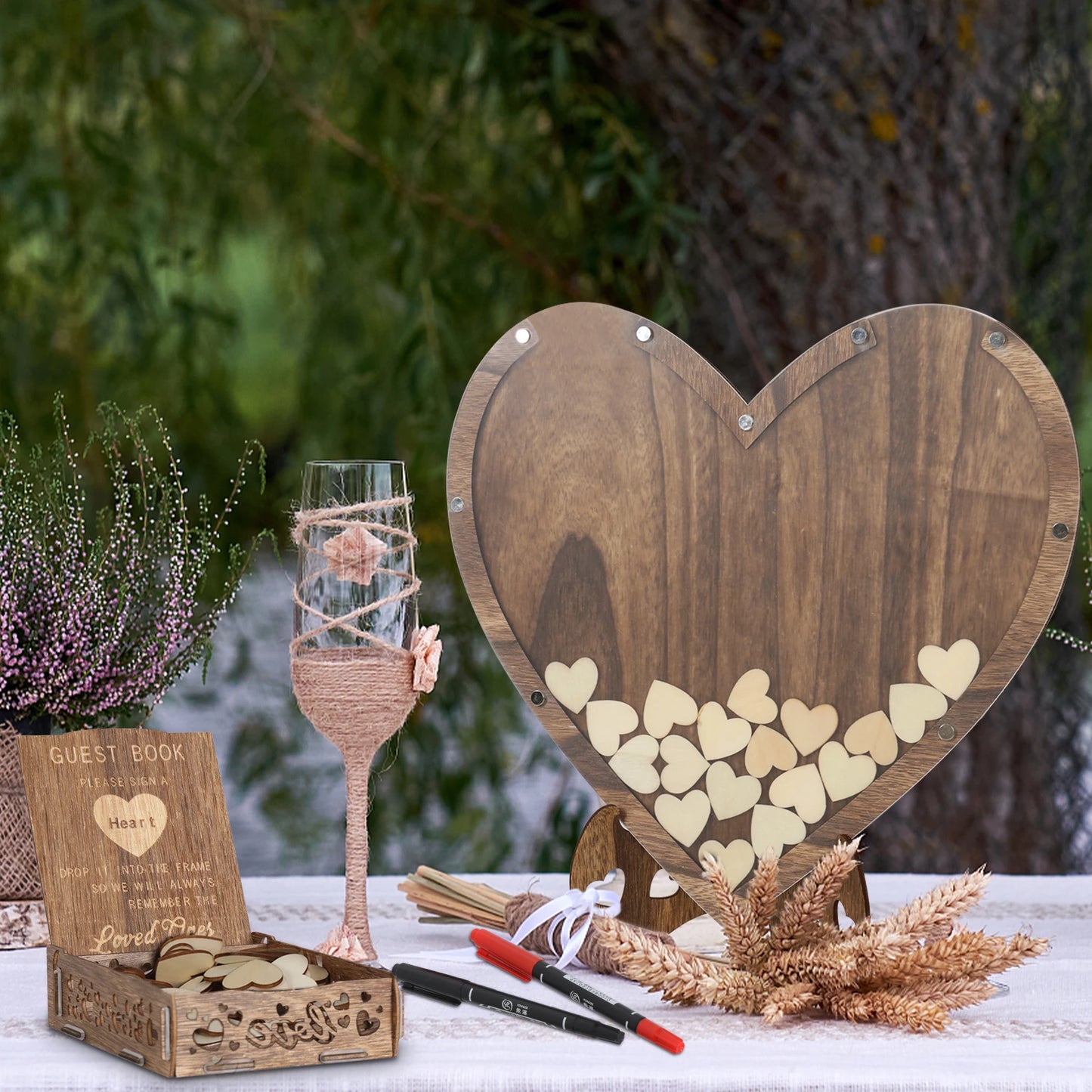 Wedding Guest Book Wooden 88Pcs Heart Shaped Bracket Set