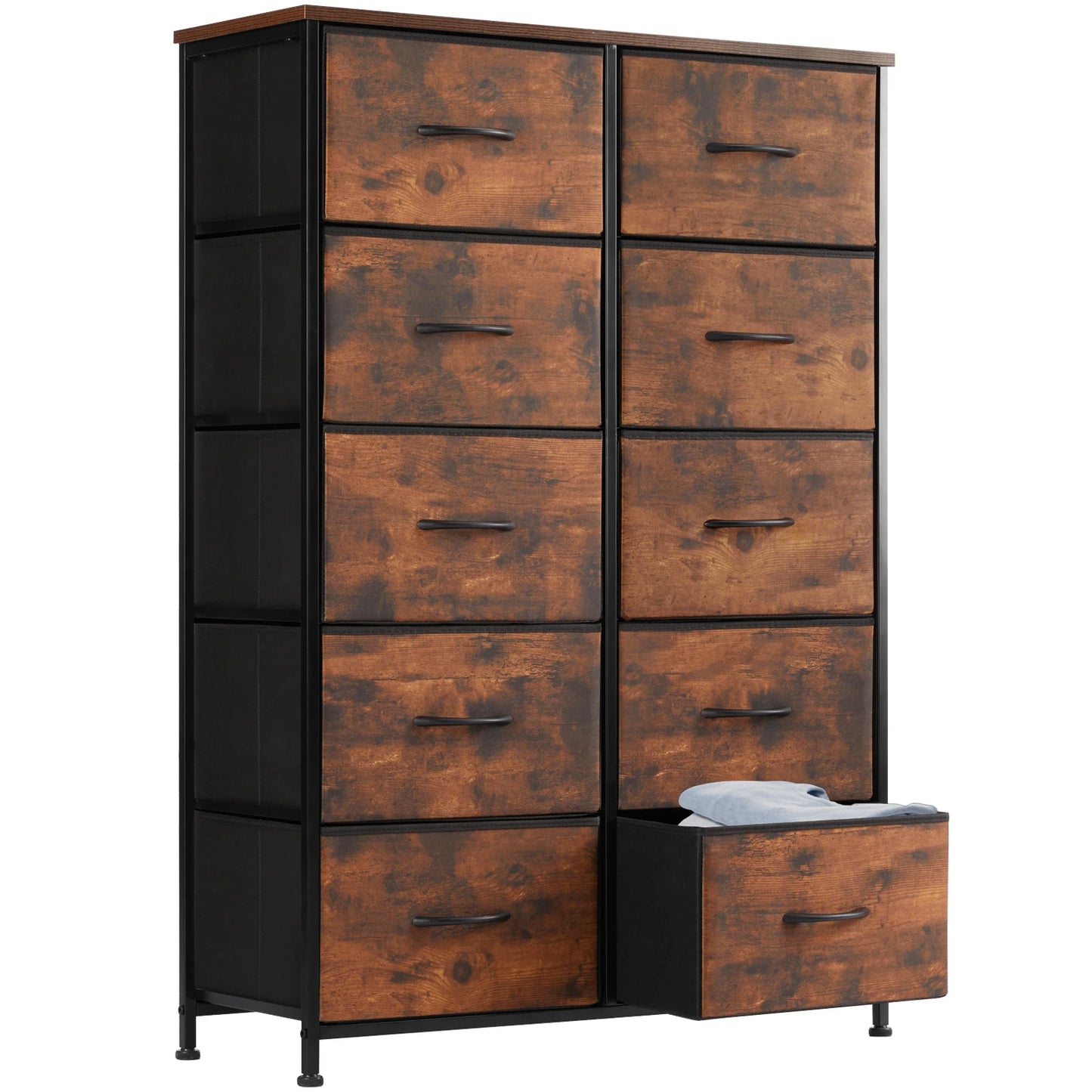 JHK Bedside Table With 10 Fabric Drawers Steel Frame Cabinet