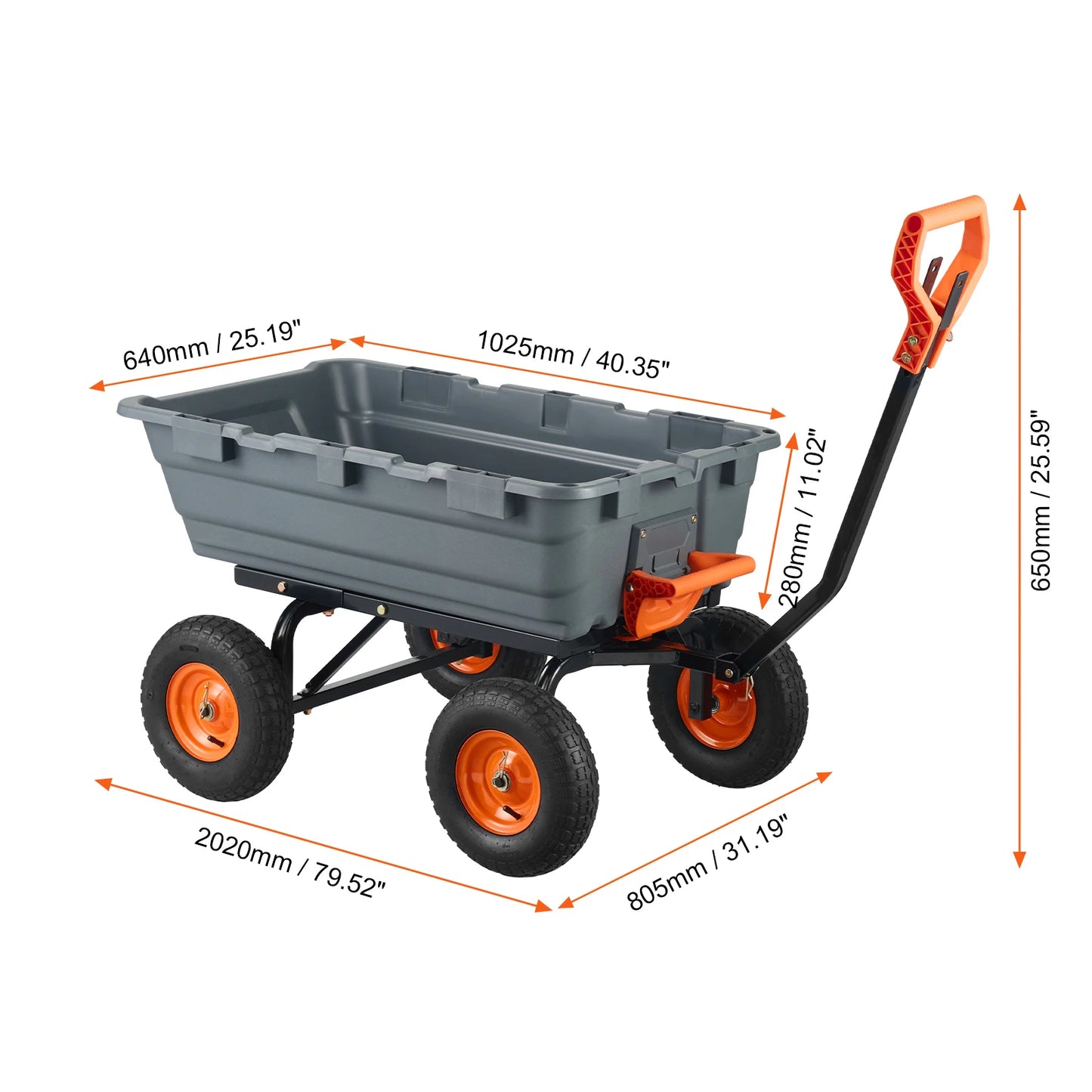 SucceBuy Dump Cart Poly Garden Dump Cart Easy to Assemble Steel Frame Dump Wagon with 2-in-1 Convertible Handle Safe Transport