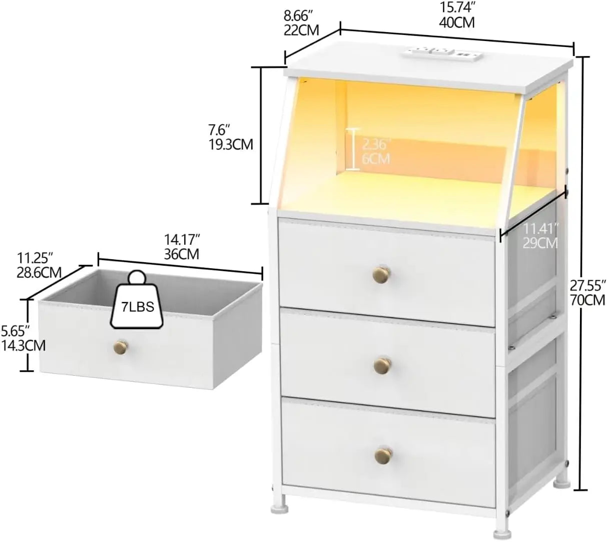 HUANHUI Nightstand Dresser With Fabric Drawers And 2 Tier Shelf