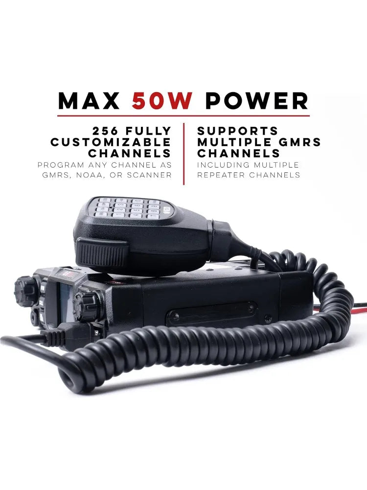 BTECH GMRS-50V2 50W 256 Fully Customizable Channels Mobile GMRS Two-Way Radio. Repeater Compatible, Dual Band Scanning (VHF/UHF)