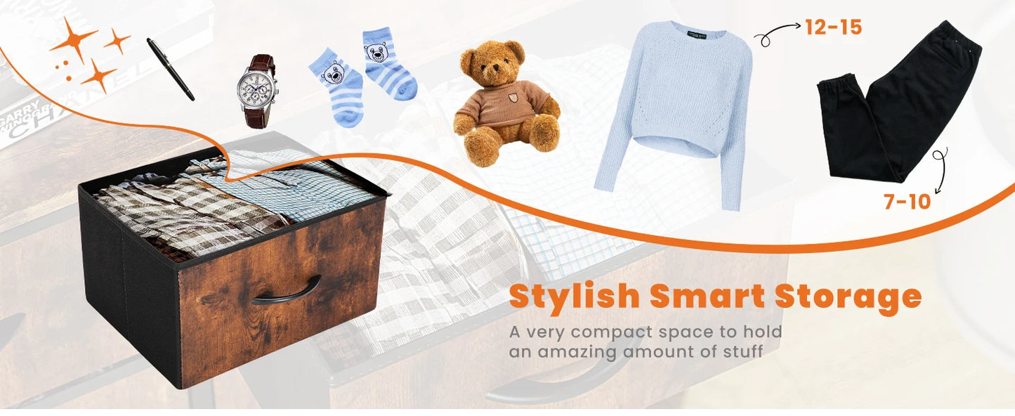 JHK Bedside Table With 10 Fabric Drawers Steel Frame Cabinet