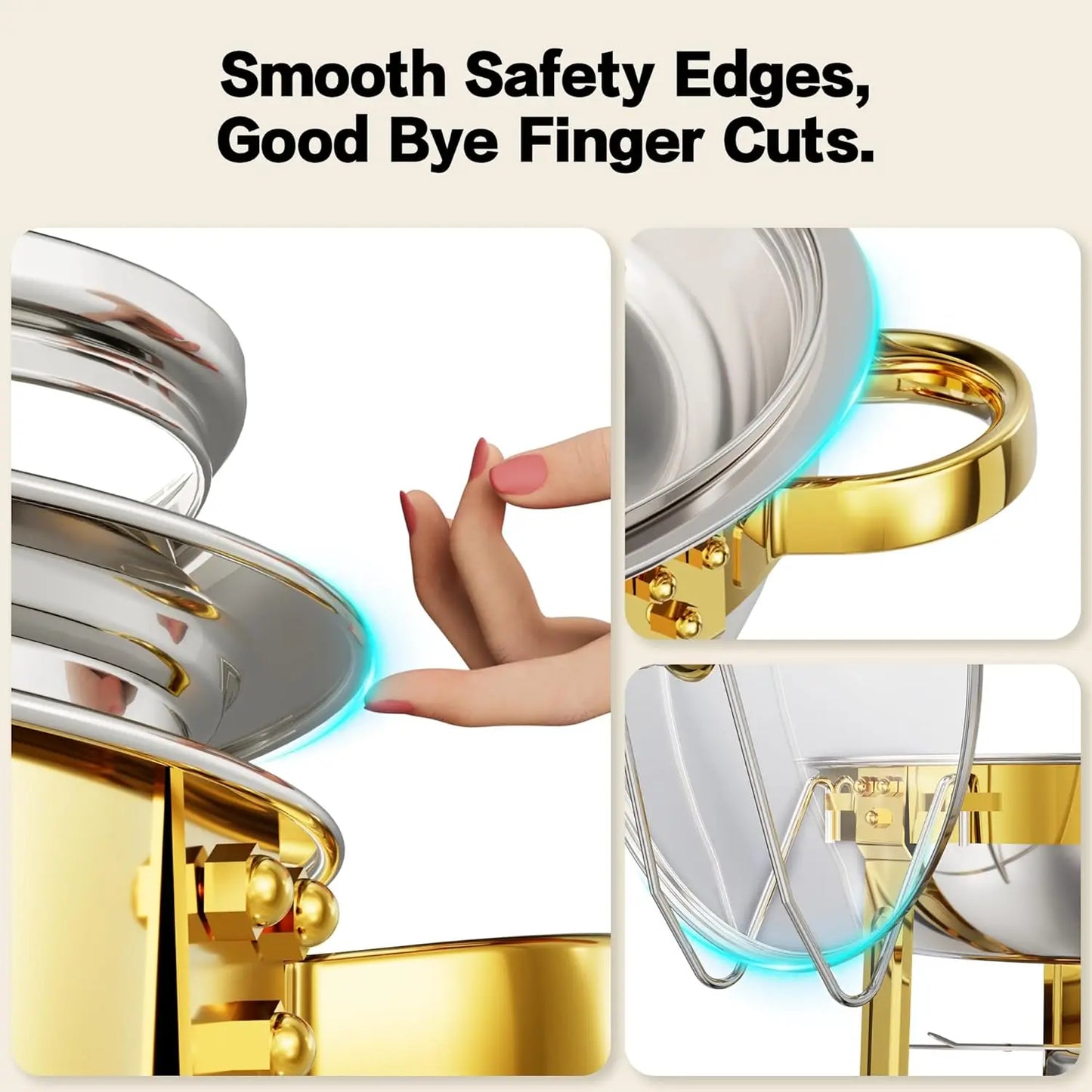 Chafing Dish Buffet Set 4 Pack, 6QT Gold Round Chafing Dishes for Buffet, High Grade Chafers and Buffet Warmers Sets