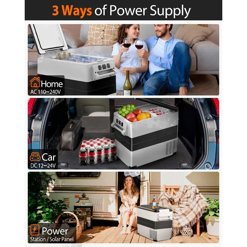 Portable 12 Volt Refrigerator - 58 Quart(55L) Electric Cooler with AC/DC for Truck RV Van Camper, Car Refrigerator Fr