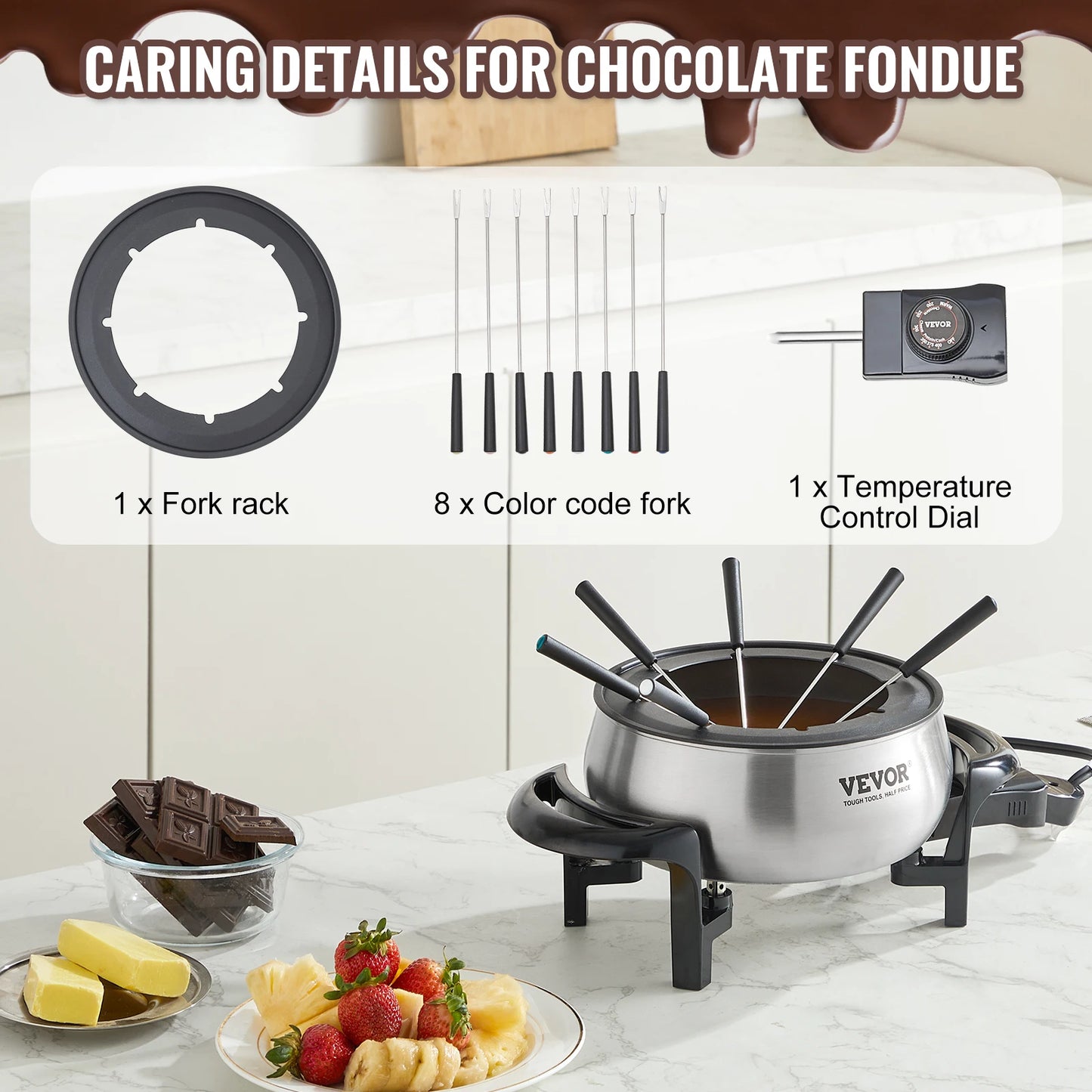 SucceBuy Electric Stainless Fondue Pot Set Cheese And Chocolate TemperatureControlled