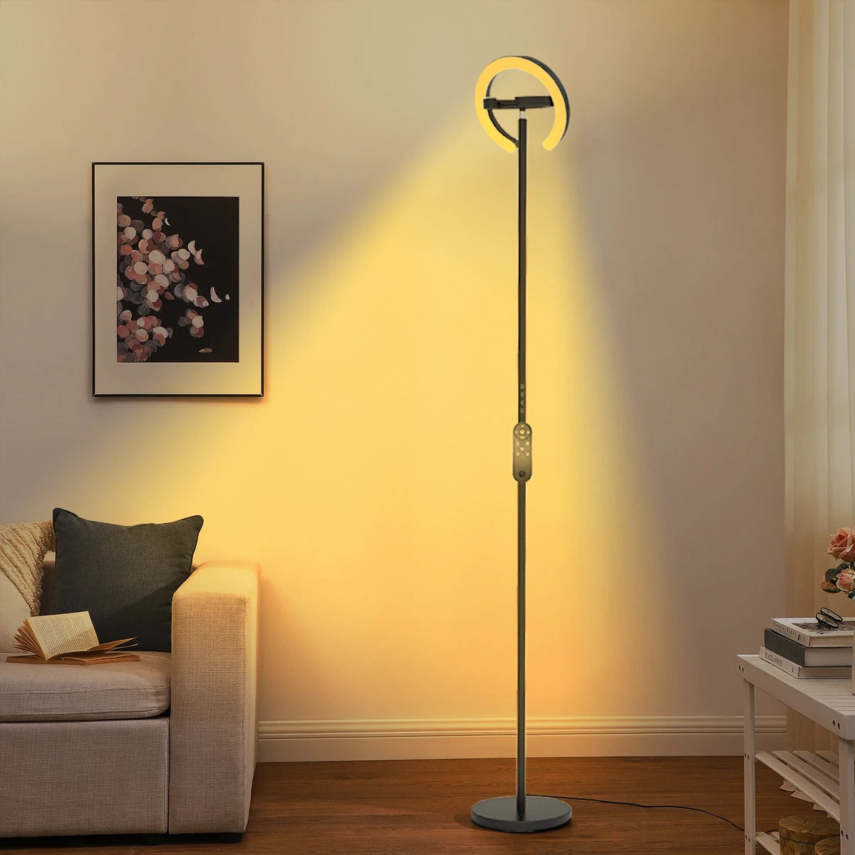 Modern Standing LED Floor Lamp with 2 Rotatable Lights, Remote & Touch Control, Bright Stepless Dimmable, Ideal for Living Room