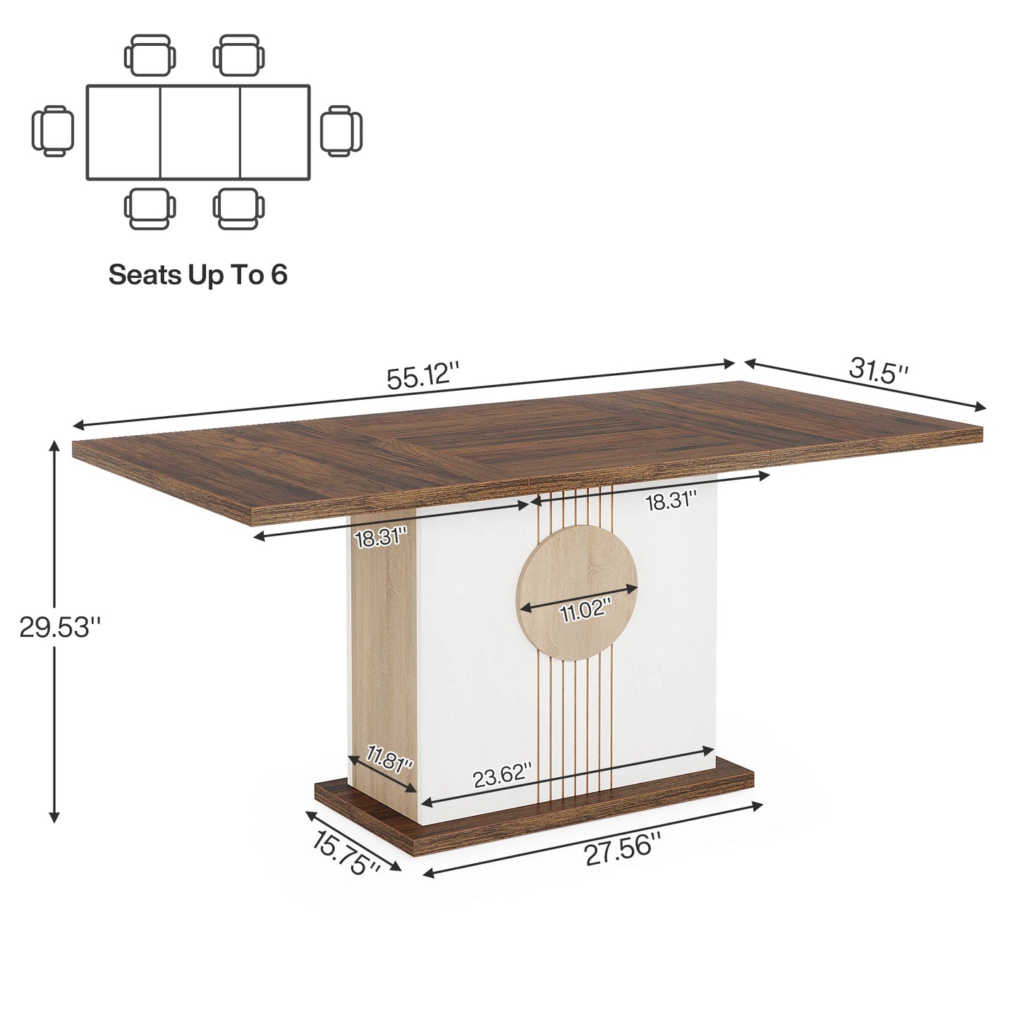 Tribesigns Farmhouse Wood Dining Table For Kitchen Living