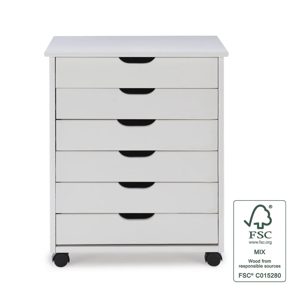 Wide Rolling Cart with Six Drawers Mobile Storage Solution Home Office Craft Room Easy Mobility Modern Design