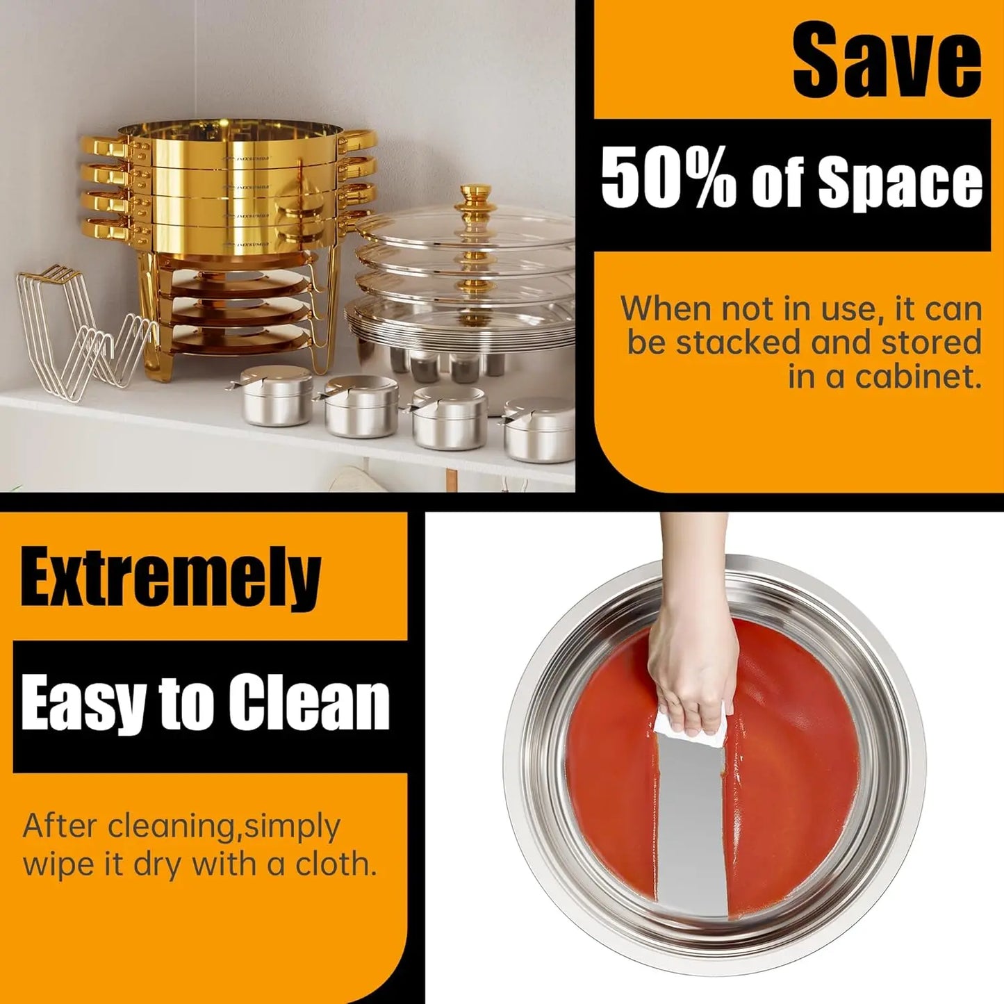 Chafing Dish Buffet Set 4 Pack, 6QT Gold Round Chafing Dishes for Buffet, High Grade Chafers and Buffet Warmers Sets