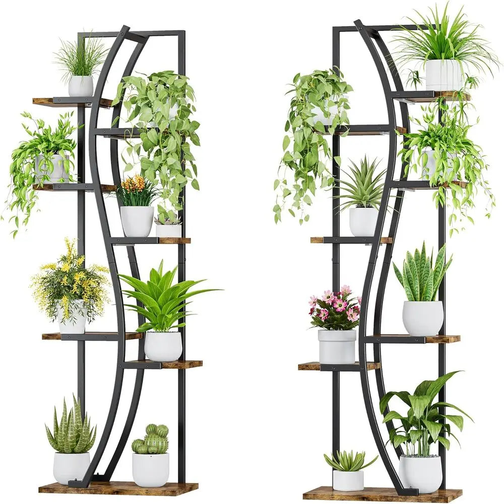 IRONCK Indoor Plant Stand with Grow Light 2 Set - 62" Tall Corner Shelf, 7 Tier S-Shape Plant Display Shelves  for Home & Office