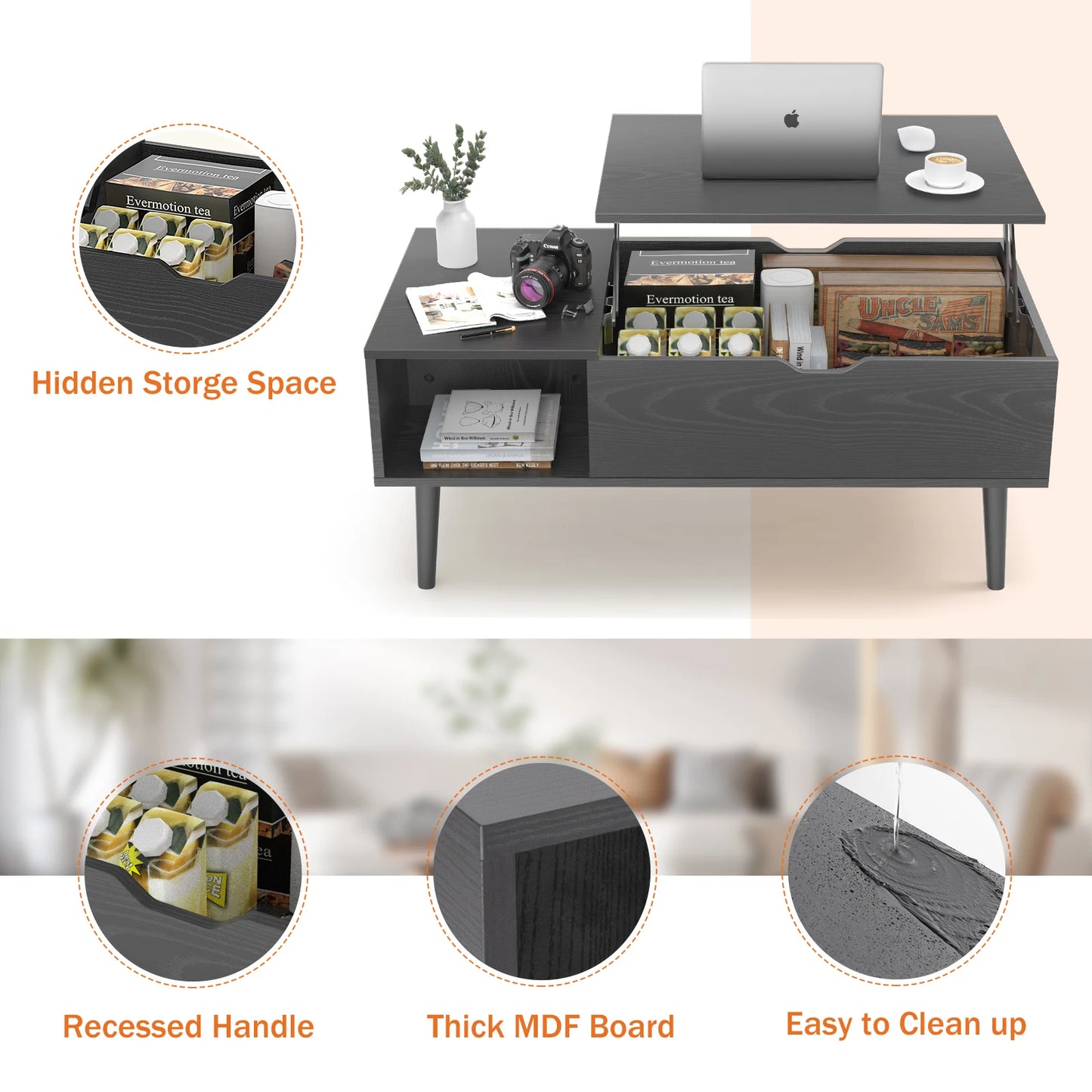 JHK Lift Top Coffee Table With Storage Adjustable Mechanism