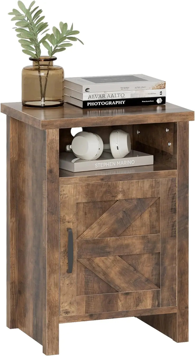 Frame Nightstands Set With Storage Shelf And Barn Door