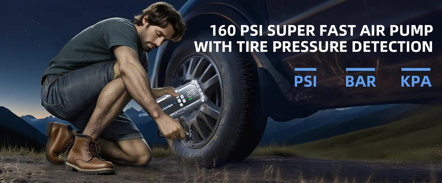 150PSI Air Pump Car Battery Emergency Boosters 7000A Car Jump Starter Power Bank Portable Starting Device Car Starter New