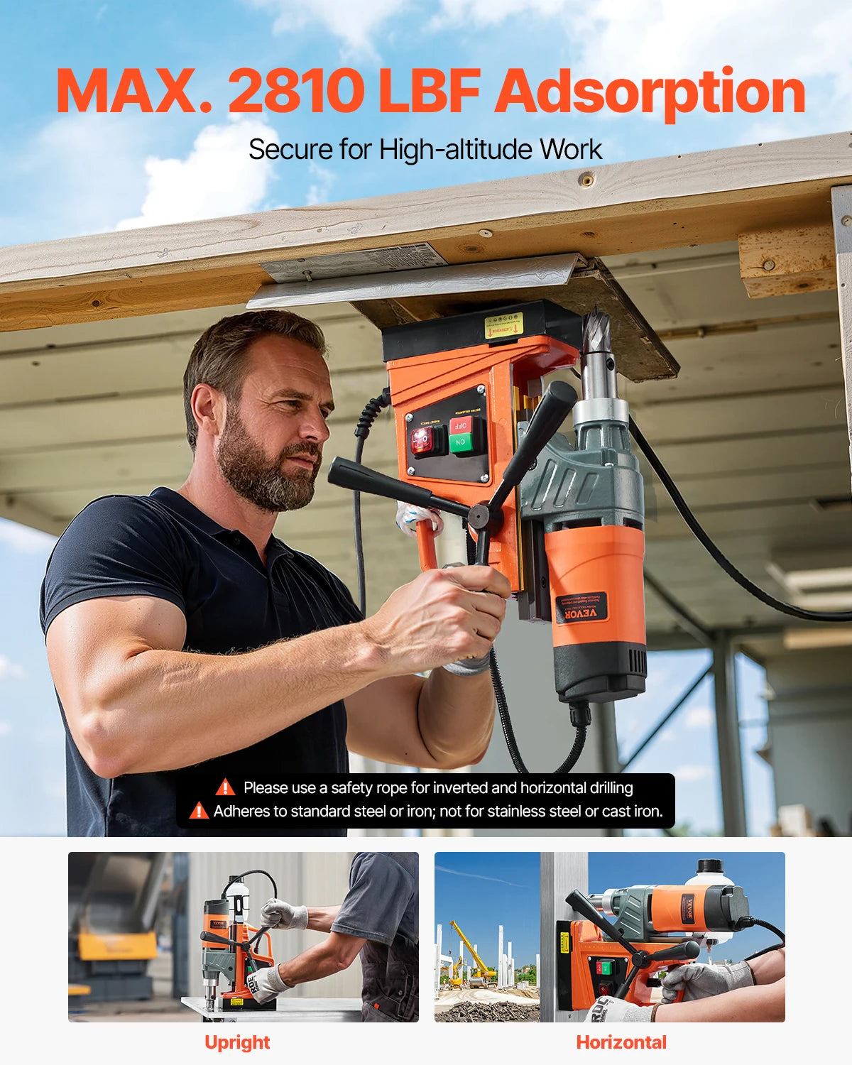 SucceBuy 11PCs Magnetic Drill Motor 1.6 in 1450W Boring Diameter 850RPM Speed 2810 lbf Portable Electric Mag Drill Press