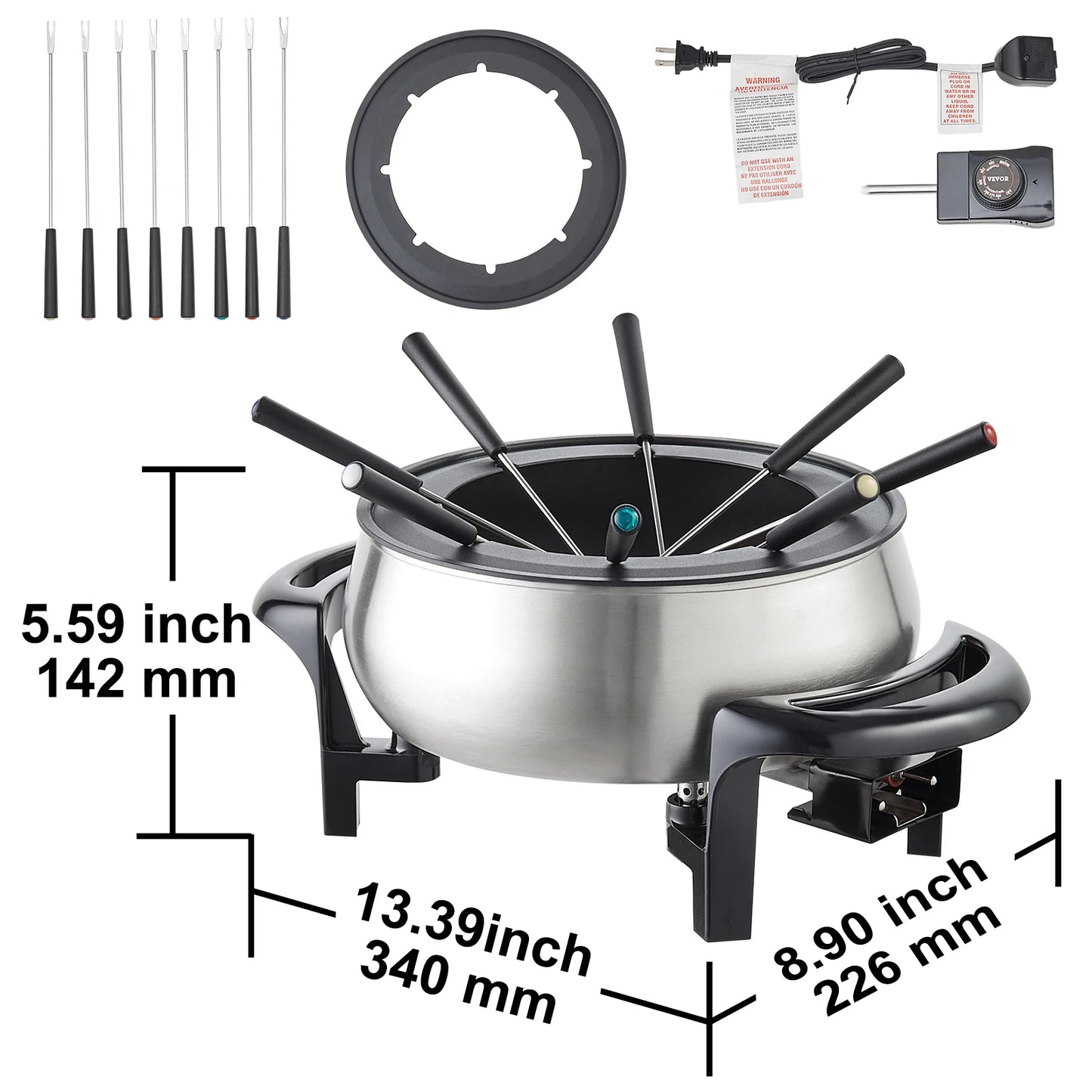 SucceBuy Electric Stainless Fondue Pot Set Cheese And Chocolate TemperatureControlled
