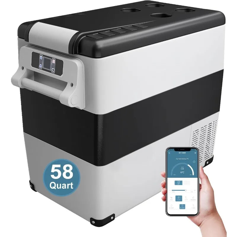 Portable 12 Volt Refrigerator - 58 Quart(55L) Electric Cooler with AC/DC for Truck RV Van Camper, Car Refrigerator Fr