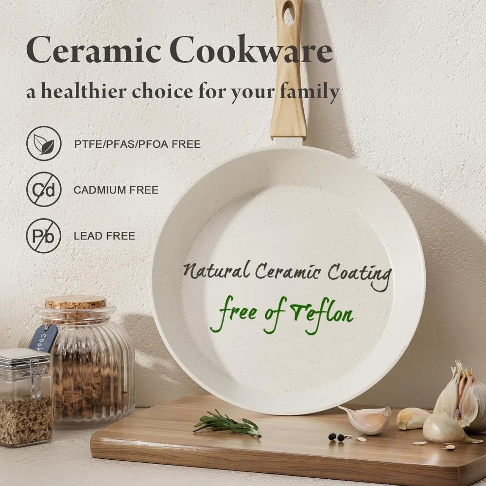 24 Pcs Pots and Pans Set, Non Stick Ceramic Cookware Set with 3 Stockpots, Healthy Non-Toxic, Large Capacity, Induction Compatib