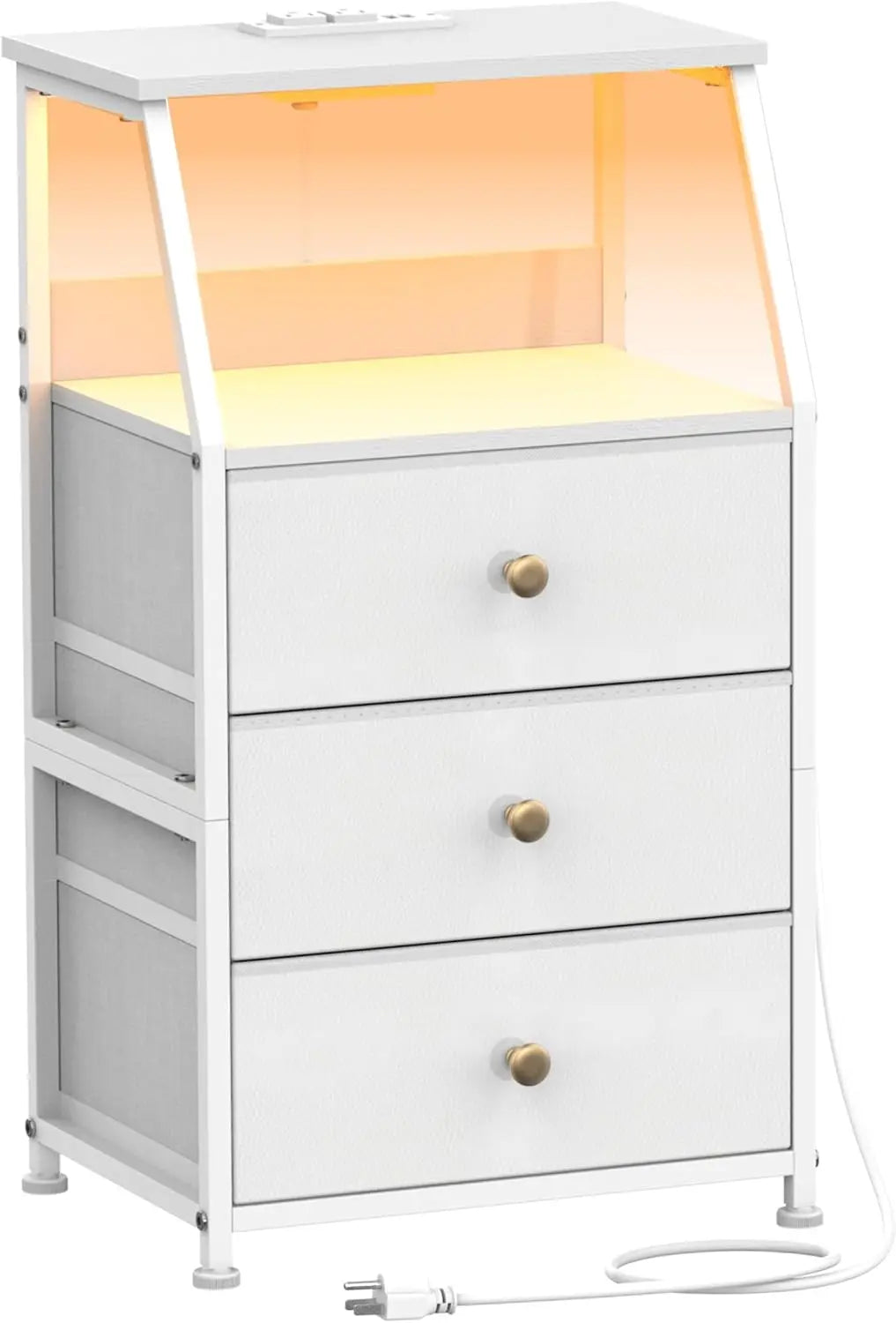HUANHUI Nightstand Dresser With Fabric Drawers And 2 Tier Shelf
