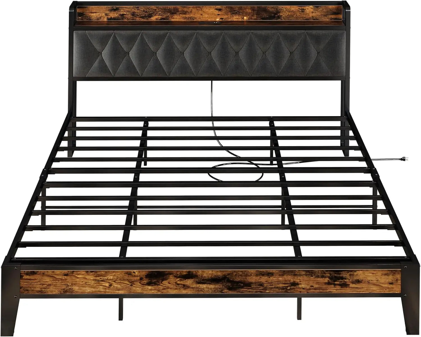 ANCTOR Twin/TwinXL/Full/Queen/King/CaliforniaKing Bed Frames, Storage Headboard with Outlets, No Noise, No Box Springs Needed