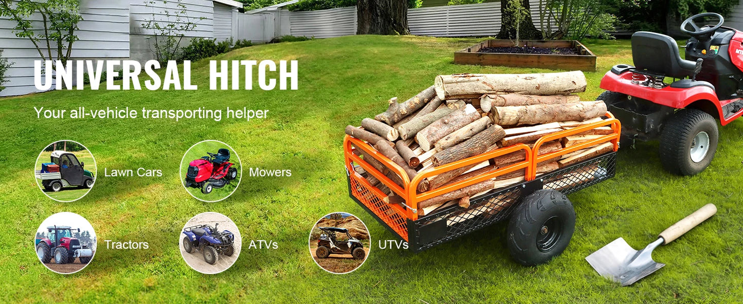 SucceBuy Heavy Duty Steel ATV Dump Trailer Tow Behind Dump Cart Garden Trailer with Removable Sides and Tires for Mowers Tractor